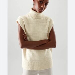 COS Cream Sleeveless Turtleneck Sweater Vest Wool Blend Small